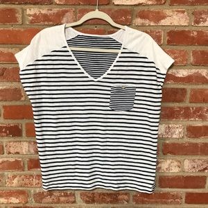 J Jill V Neck Dolman Cap Sleeve Striped Shirt M